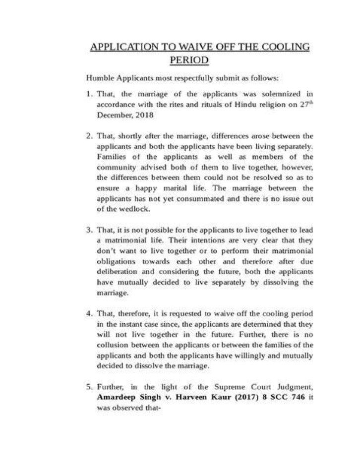 How to waiving off cooling period in divorce?